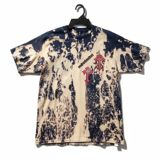 short sleeve red rhinestone cross navy bleached tshirt