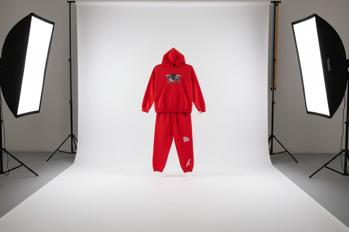 Red trust no one track suit
